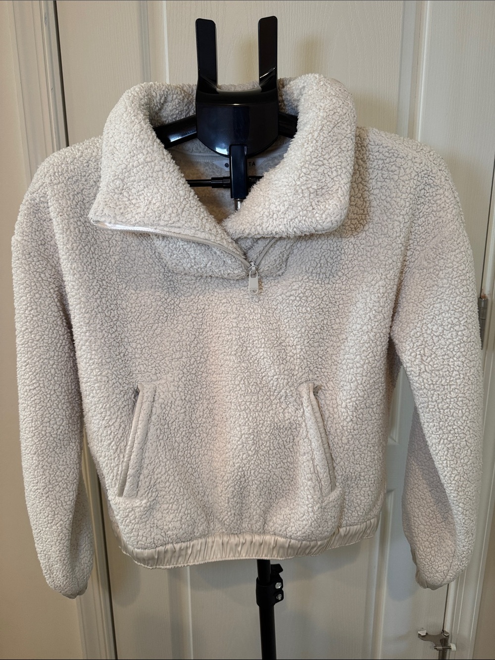 Athleta Cozy Sherpa Half-Zip Pullover Sweater in Cream